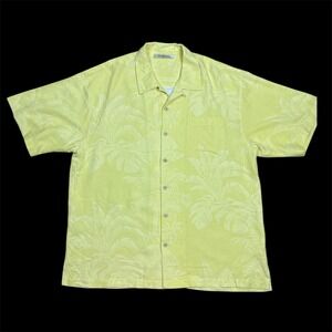 Tommy Bahama Mens Silk Aloha Shirt Jacquard‎ Camp XL Short Sleeve EUC Yellow